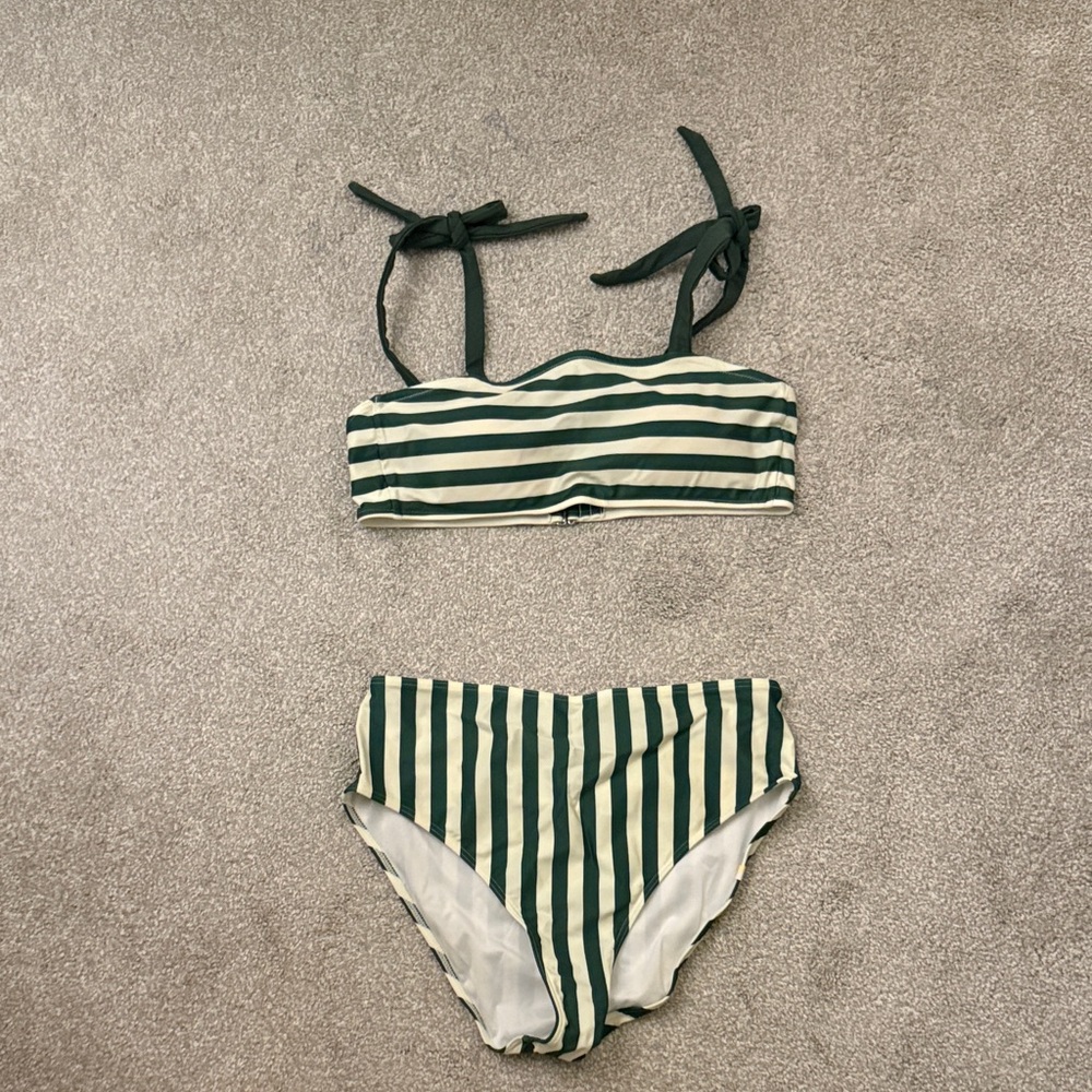 Summersalt Striped Green and White Bikini Set